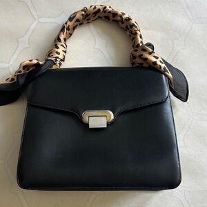 Vintage Koret Black Leather Top Handle Satchel Handbag with Metal Hardware
